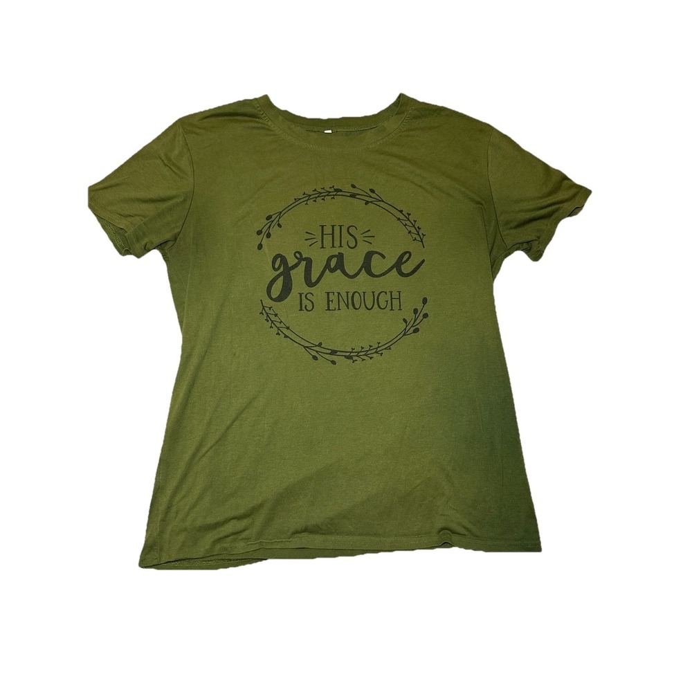 Faith Graphic Tee Olive Green "His Grace is Enough"Shirt Women's  Large Boho